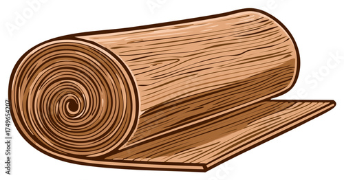 Rolled Wooden Material Illustration with Layered Artistic Rendering