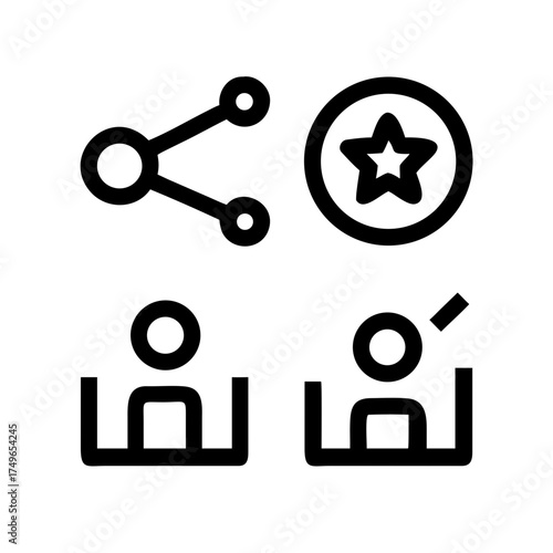 Icon set featuring sharing, favoriting, adding, and removing user functions