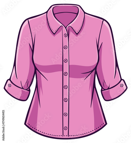 Pink Women's Button Up Shirt with Rolled Sleeves Professional Business Casual Attire