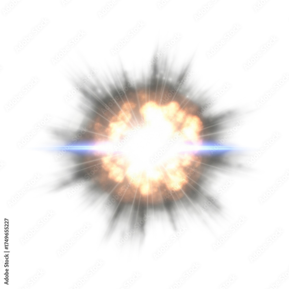 Fototapeta premium Explosion with bright light and smoke isolated on transparent background for visual effects