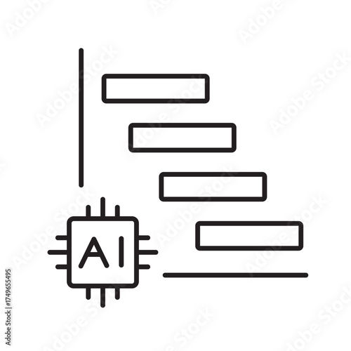 A vector icon representing a Gantt chart for AI-assisted project scheduling, created in line style with editable stroke