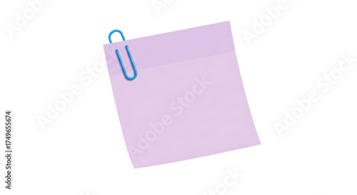 Blank pastel memo note with blue paperclip isolated on background