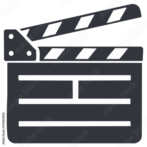 Minimalist movie clapperboard icon for film production, television or entertainment projects, cinema slate board equipment
