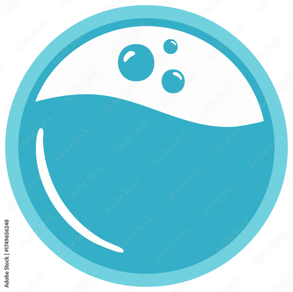 Fototapeta premium Blue Circle Graphic with Liquid Surface and Bubbles. Simple Design Element Illustration