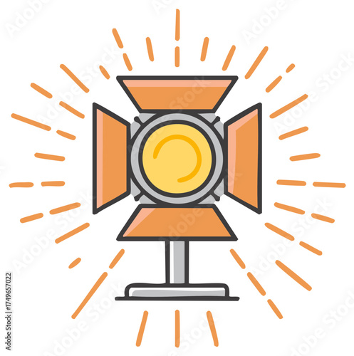 Illustration of a spotlight with light beams emanating from it.
