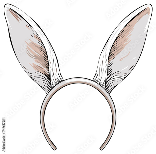 White rabbit ears headband accessory vector illustration for an Easter holiday party costume