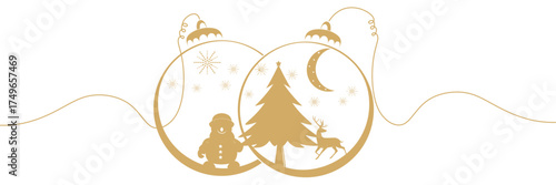 Line art illustrations for Christmas balls and Christmas day
