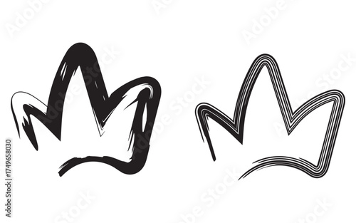 Hand-Drawn King Crown Symbols - Solid and Outline Sketchy Styles