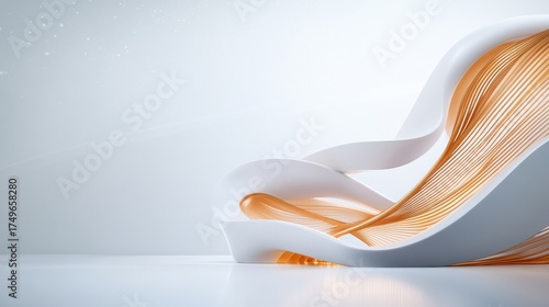 Abstract White and Gold 3D Rendered Shape, Modern Art Background, Elegant Design Element, Smooth Curves, Futuristic Style, Minimalist Composition, Clean and Bright