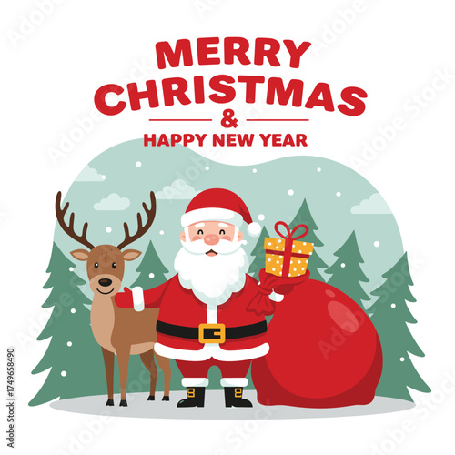 Christmas Element Set, Christmas Collection, Christmas icons, including Santa, reindeer, wreath, ornaments, and more holiday elements, perfect for seasonal designs and celebrations