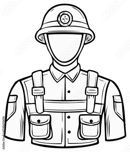 Illustration of a soldier wearing a helmet and military uniform