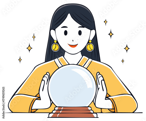 Female Fortune Teller Gazing Into Crystal Ball for Future Predictions