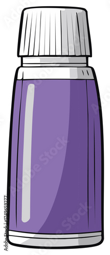 Purple colored tube with a white ribbed cap isolated on white
