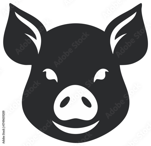 Cheerful pig head silhouette logo icon cute farm animal vector illustration
