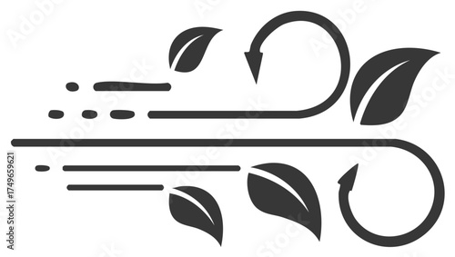 Breeze Icon with Leaves Graphic Representation of Wind Nature and Movement