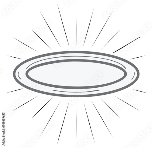 Oval frame with rays, artistic element or burst illustration in monochrome design, radiating lines emanating from the center