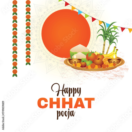 Happy, Handwritten, Decoration, Illustration, Greeting card, Banner, Concept, Background, Chhat Pooja, Pooja, Indian, Bihar, Uttar Pradesh, Chhathi Maiya,  Sun god, Worship, Hindu, Festival, Puja, Chh