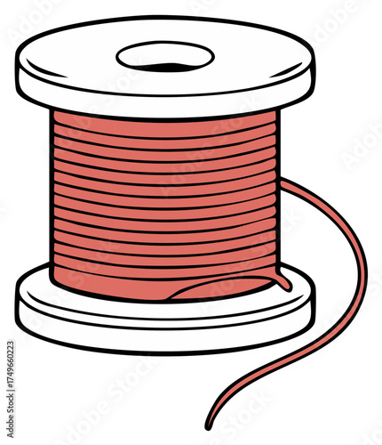 Bright pink thread spool for sewing and textile craft illustration