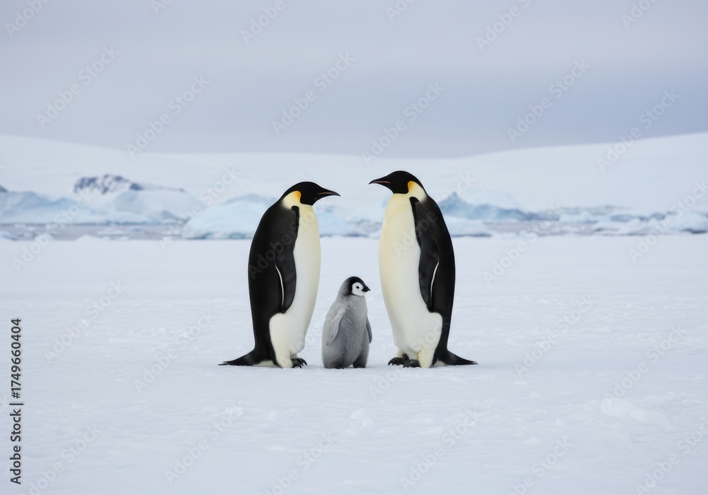 Obraz premium Emperor Penguin Family on Snow