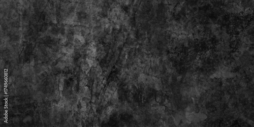 Abstract black wall texture for pattern wide panorama picture, black wall with cracks texture for background, natural paintbrush stroke textured cement or stone old.