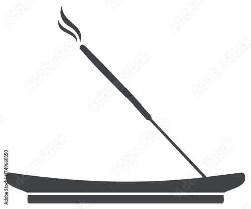 Incense stick burning in a holder symbol in monochrome illustration
