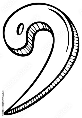 Hand Drawn Musical Bass Clef Symbol with Hatching Detail