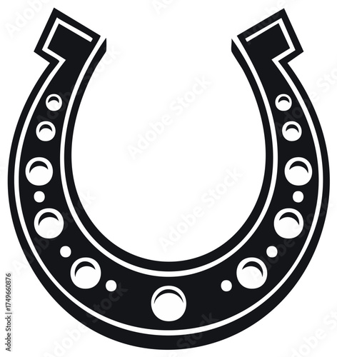 Classic Black Horseshoe With Decorative Circles And Dots Symbol Icon