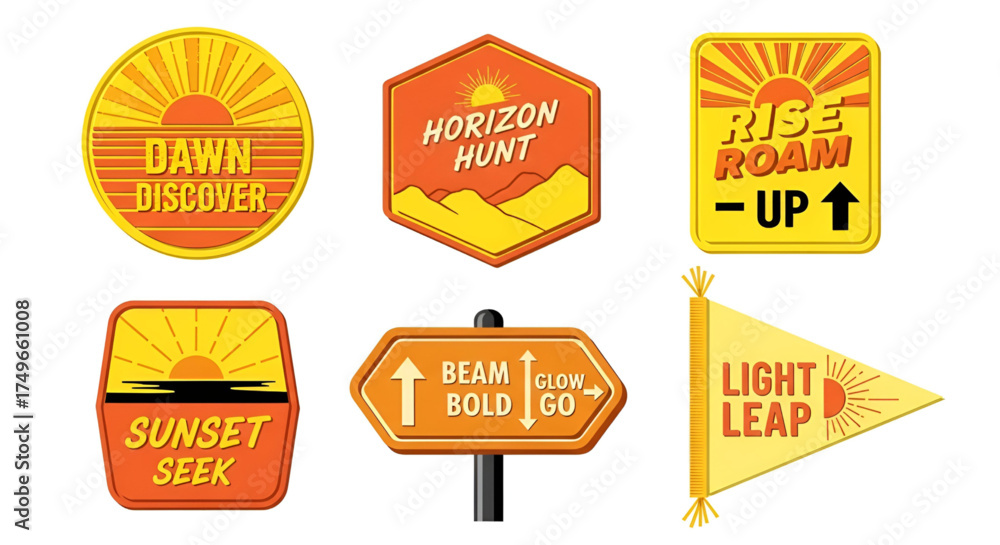 Fototapeta premium Vector set with travel themed patches for adventure, exploration, and outdoor activities design