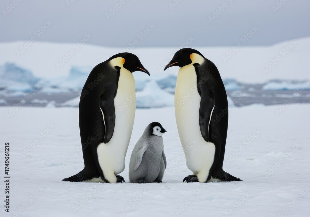 Fototapeta premium Emperor Penguin Family on Snow