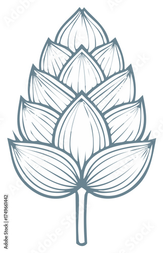 Stylized Hop Cone Line Art Illustration for Beer and Brewing