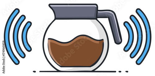 Coffee Pot Alert With Hot Beverage Waves Brewed Notification Symbol
