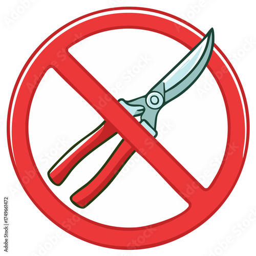 Prohibition sign, no scissors or pruning shears allowed icon