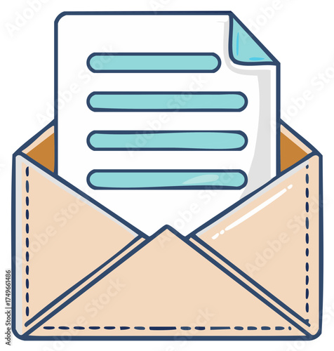 Stylized Vector Illustration of an Open Envelope with a Document Inside