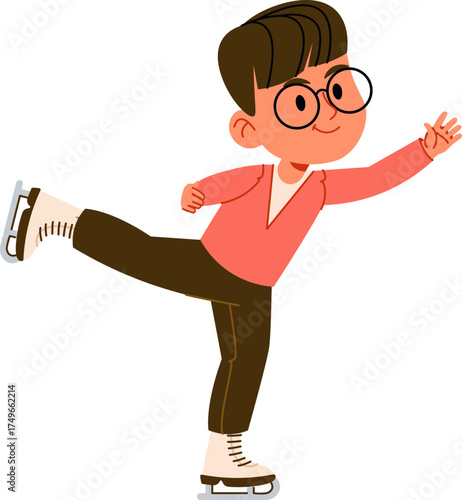 Boy Ice Skating with Glasses