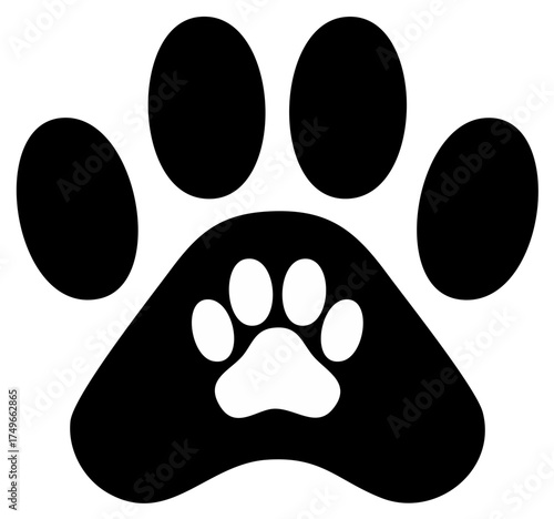 Black and white animal paw print graphic vector illustration. Simple pet footprint symbol icon