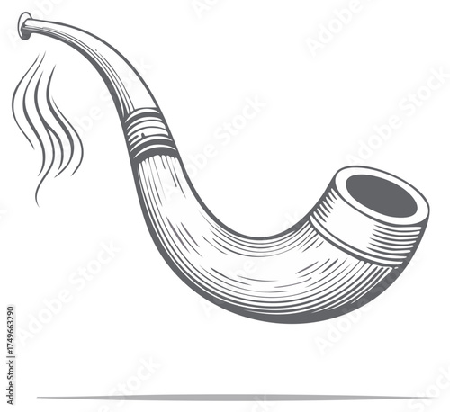 Vintage smoking pipe with wisps of smoke elegantly curved against a simple background