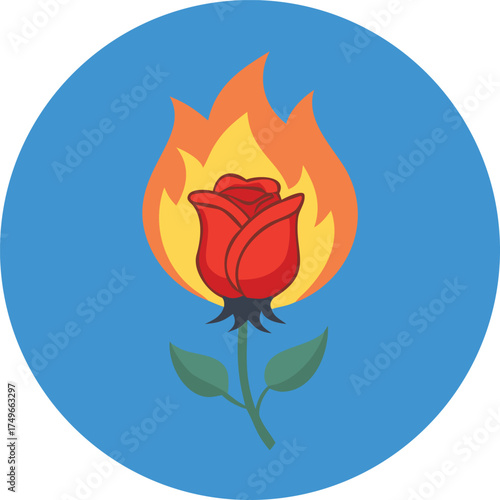 Burning rose illustration vector graphic fiery rose flower design art eps silhouette
