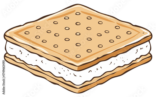 Square cracker sandwich with white filling food vector illustration snacks dessert