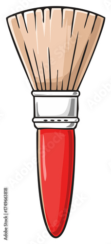 Illustration of a paintbrush with a red handle and tan bristles on a white background
