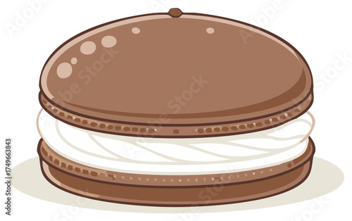 Illustration of a Whoopie Pie, a Sweet Dessert Cookie with White Cream Filling