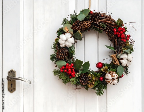 Christmas Wreath on White Door.