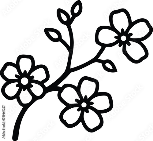 Floral outline vector drawing of flowers and buds for design element eps silhouette