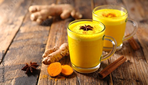 Golden Turmeric Drink with Ginger and Spices.