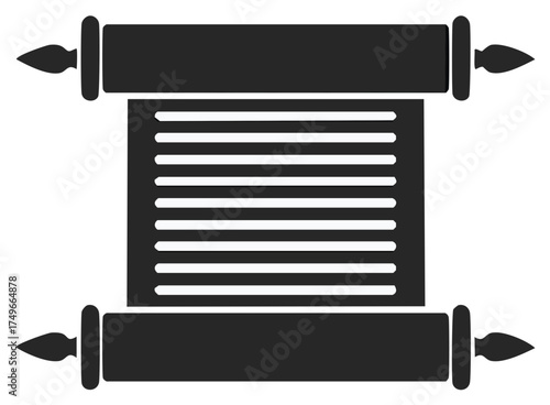 Stylized Black Scroll Icon with White Lines Representing Text or Important Document