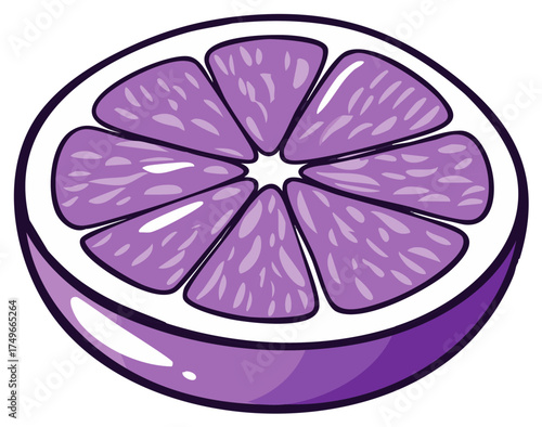 Illustration of a Sliced Purple Grapefruit Showing Fruit Segments and Skin Detail