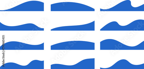 Header shapes design for banner. Abstract vector border elements. Wavy blue template frame for website on white background. Bottom and divider form and separator