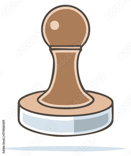 Stylized Wooden Rubber Stamp Illustration with Round Handle and Circular Base for Official Document Marking