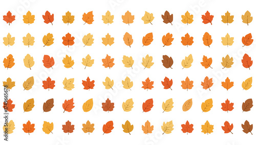 Schilderij op canvas A plethora of Autumn leaves are depicted in a series of little icons, each with