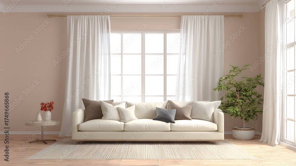 Fototapeta premium Home styling mockup with curtain and sofa coordination