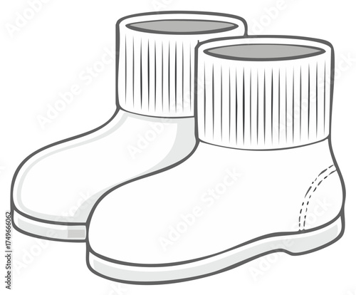 Pair of white cartoon rubber boots, isolated illustration